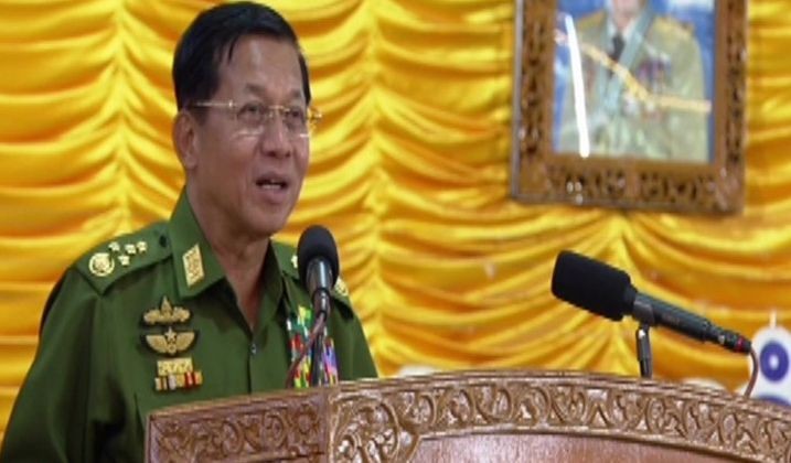 缅甸国家管理委员会主席敏昂莱。（图：MITV）