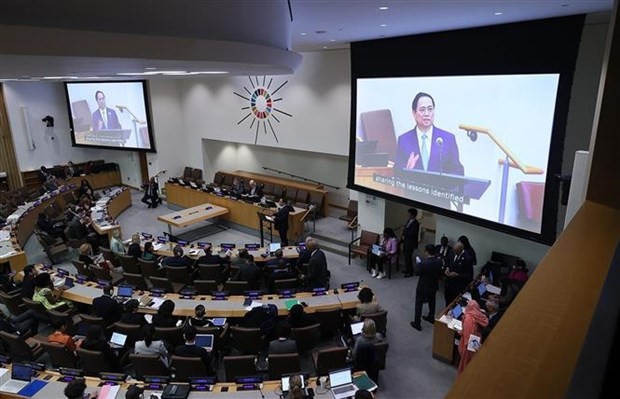 范明政总理在联合国流行病预防、准备和应对高级别会议发表讲话。(图:越通社) 范明政总理在联合国流行病预防、准备和应对高级别会议发表讲话。(图:越通社)