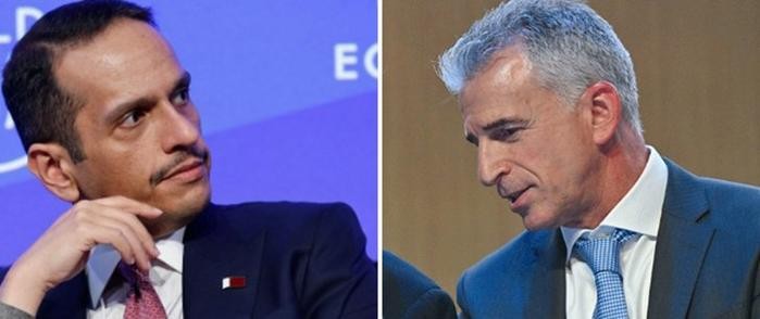 左起：卡塔尔首相穆罕默德与摩萨德负责人巴尔内亚。（图：互联网）