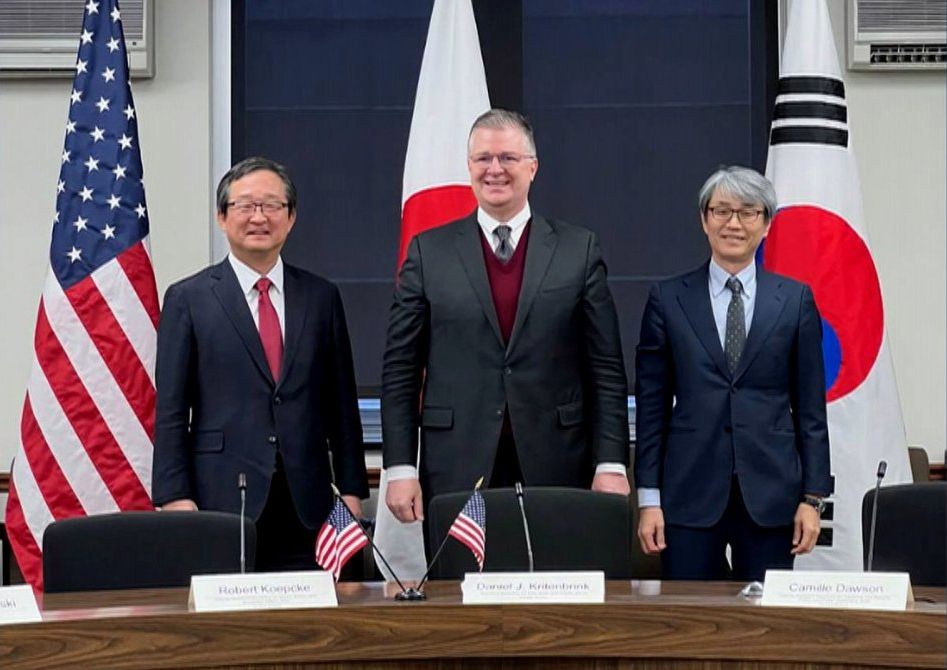 韩美日首次印太对话现场。(图:韩联社)