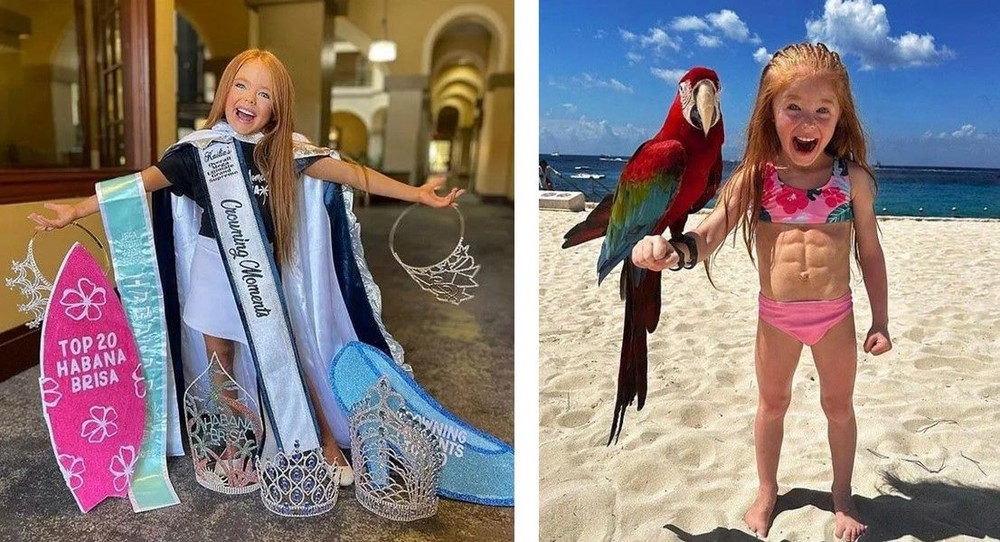 美国一名7岁女童拥有让人难以置信的六块腹肌。（图：互联网）