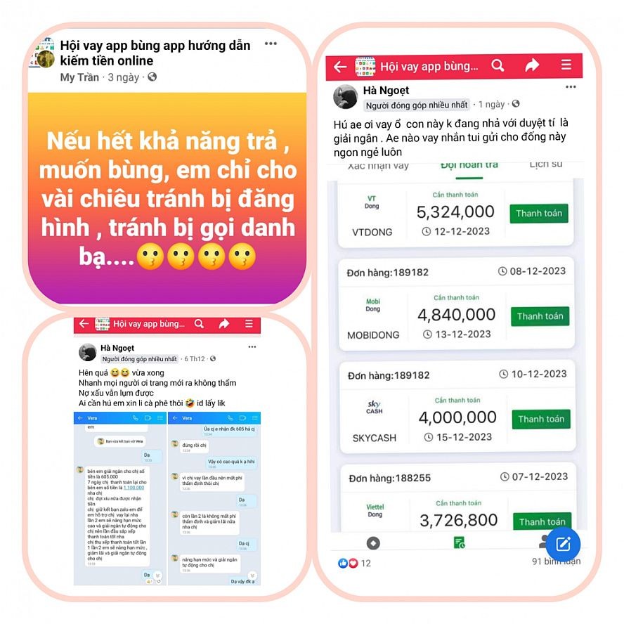 在各秘密群组里各条指导如何赖帐的短信。 (屏幕截图) cuoi-nam-toi-pham-gia-tang-1-4128.jpg