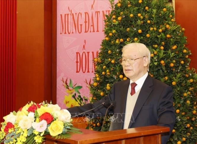 阮富仲总书记在会上致词。(图:越通社) lanhdao-2-6356.jpg