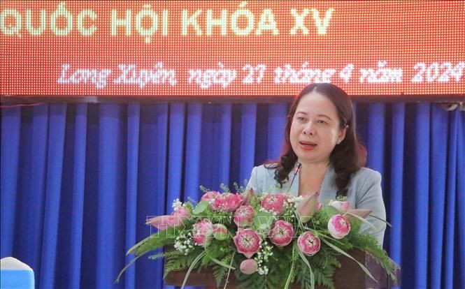 国家代主席武氏映春与选民接触时发言。(图:越通社)