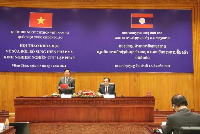 越共中央委员、越南国会副主席阮克定在会上发表讲话。(图:越通社)