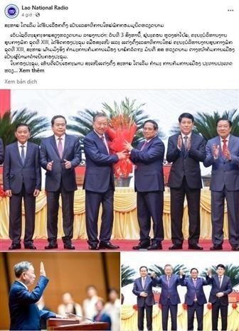 老挝国家广播电台新闻网刊登越南共产党中央政治局委员、越南社会主义共和国主席苏林同志当选为越南共产党十三届中央委员会总书记的消息。（图：越通社）