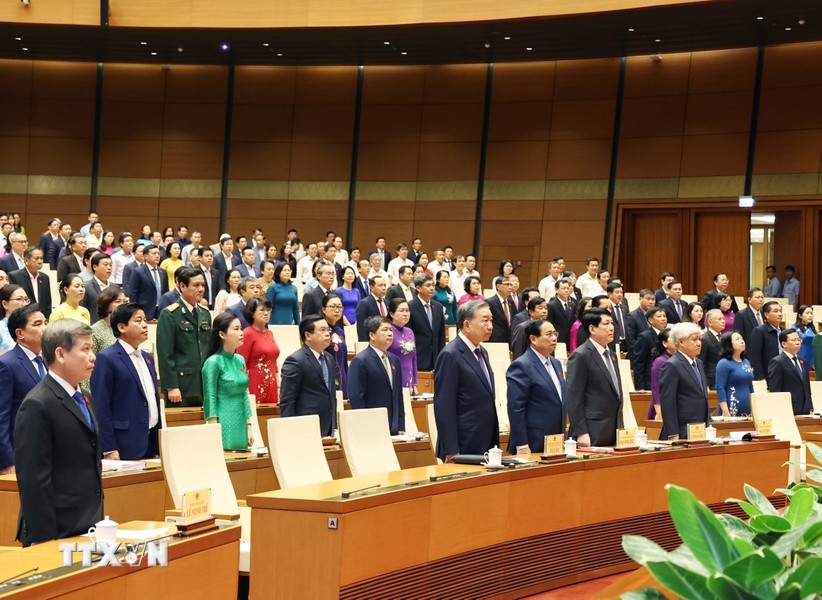 与会代表进行升旗仪式。（图：越通社）