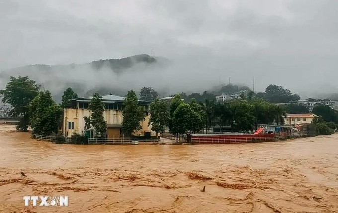 高平省保乐县出现强降雨，造成严重洪灾。（图：越通社）