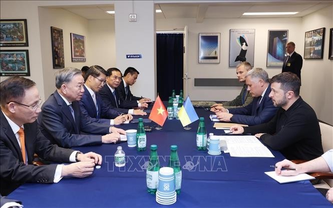 苏林总书记、国家主席会见乌克兰总统弗拉基米尔·泽连斯基。(图:越通社) 苏林总书记、国家主席会见乌克兰总统弗拉基米尔·泽连斯基。(图:越通社)