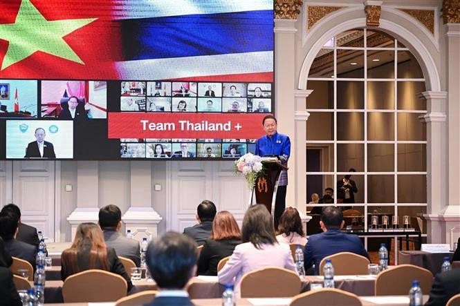 泰国工商会会长萨南·安古博库尔在研讨会上发言。(图:越通社)