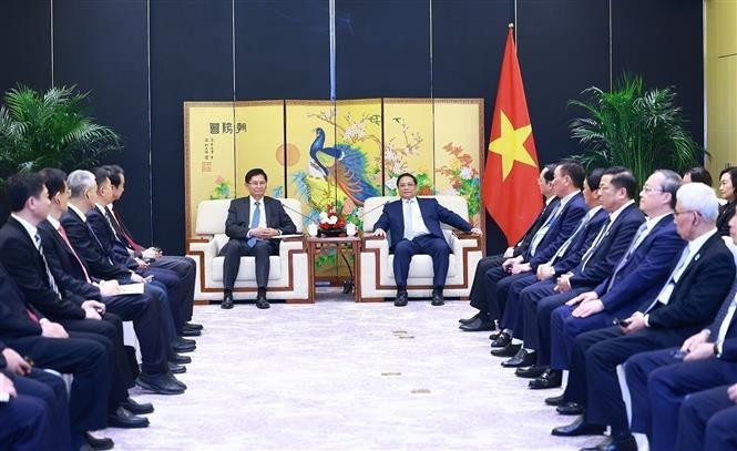 越南政府总理范明政会见中国广西壮族自治区人民政府主席蓝天立。(图:越通社)
