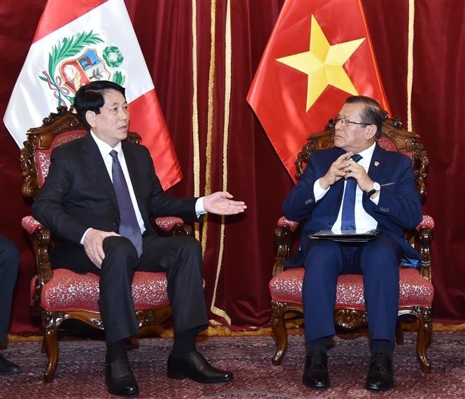 国家主席梁强会见秘鲁国会主席爱德华多·萨卢安纳。(图:越通社)
