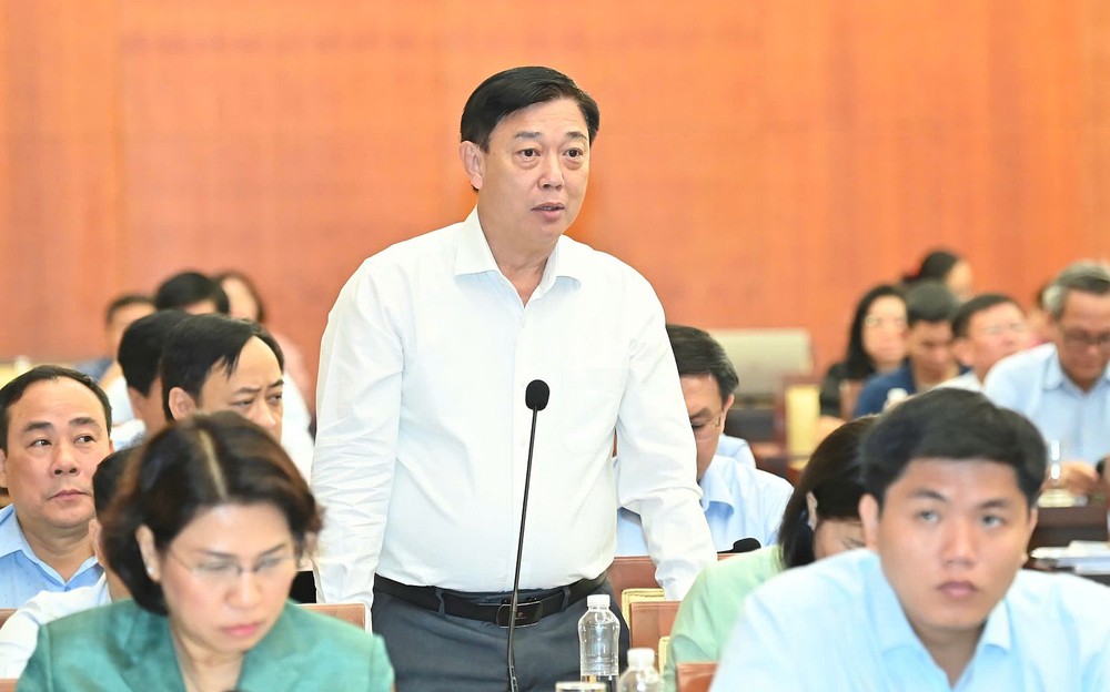 市财政厅长阮黄海(站)在会上发言。(图:越勇)
