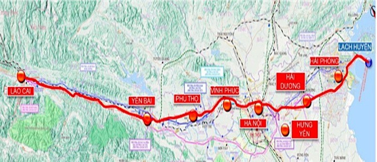 老街-河内-海防铁路项目路线图。