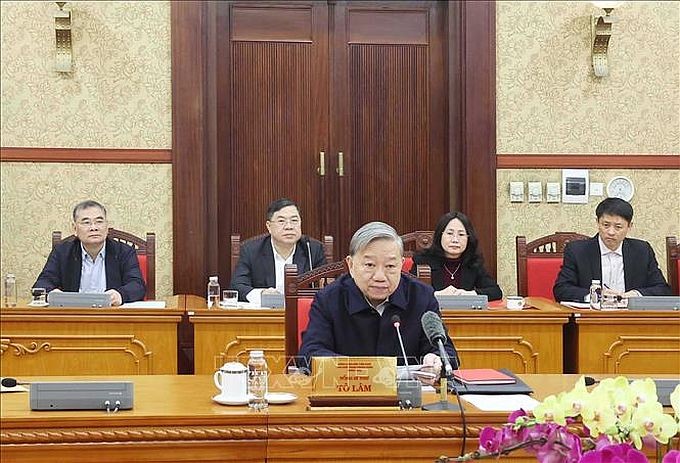 党中央总书记苏林主持评价春节组织工作会议。(图:越通社)