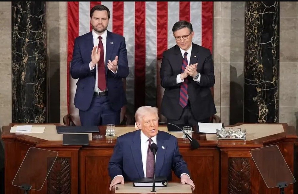 美国总统特朗普于国会众议院举行的联席会议上发言。（图：互联网）