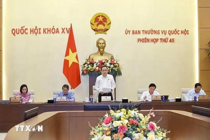 国会主席陈青敏(中)主持并致会议开幕词。(图:越通社)