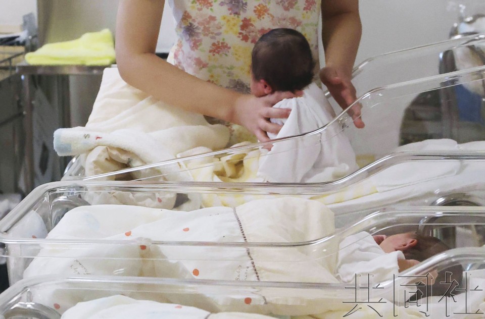 图为新生儿室内的婴儿。(图:共同社)