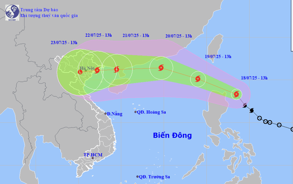 图为“韦帕”(Wipha)台风的移动方向。（图：NCHMF）