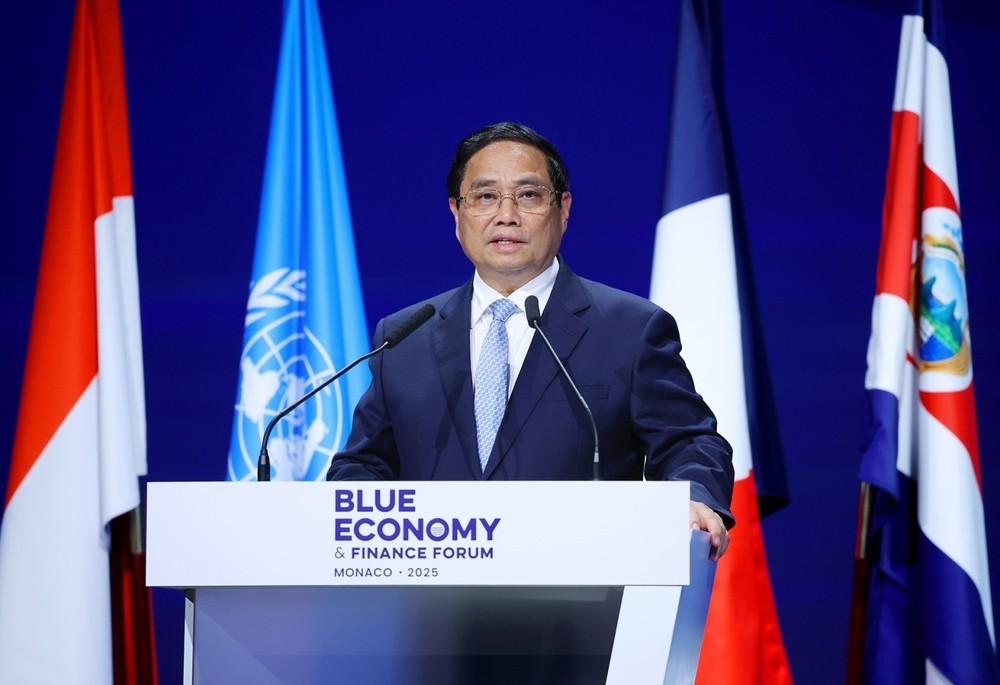 2025年6月, 范明政总理在法国尼斯市举行的第三届联合国海洋大会上发表讲话。图片来源：越通社