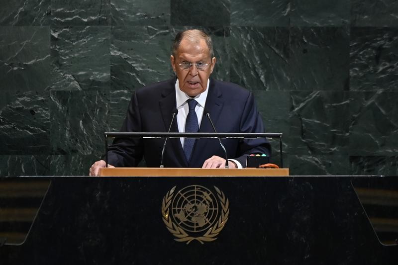 俄罗斯外长拉夫罗夫27日在第80届联合国大会一般性辩论阶段发言。