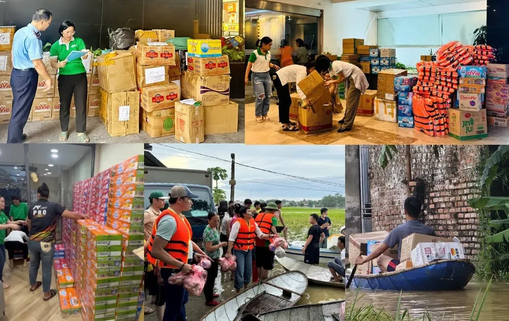 Đại lý Manulife tham gia cứu trợ và tiếp ứng tại các vùng bị ảnh hưởng. Ảnh: Anh Huy Manu gom hangg.jpg