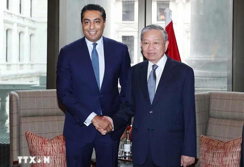 Tổng Bí thư Tô Lâm tiếp ông Saif Malik, Tổng giám đốc kiêm Giám đốc Khối Khách hàng Doanh nghiệp và Đầu tư, Ngân hàng Standard Charter tại Vương quốc Anh. Ảnh: TTXVN