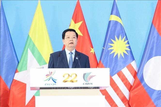 越南政府副总理梅文政发言。