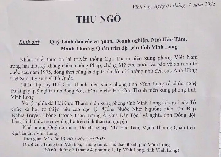 Thư ngỏ kêu gọi vận động mua vé