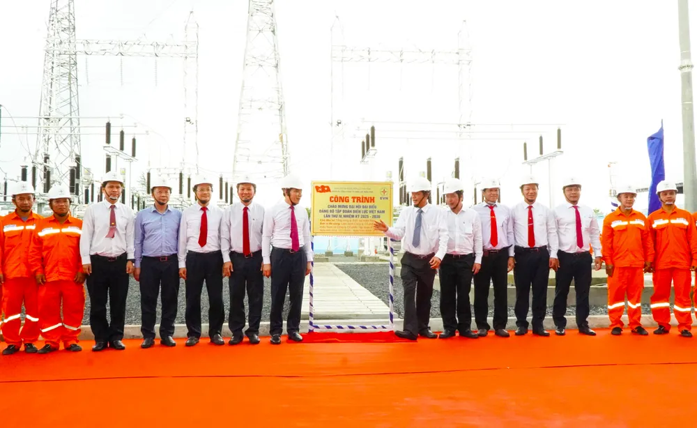 Các đại biểu gắn biển công trình TBA 110kV Cái Răng và đường dây đấu nối ảnh g.jpg