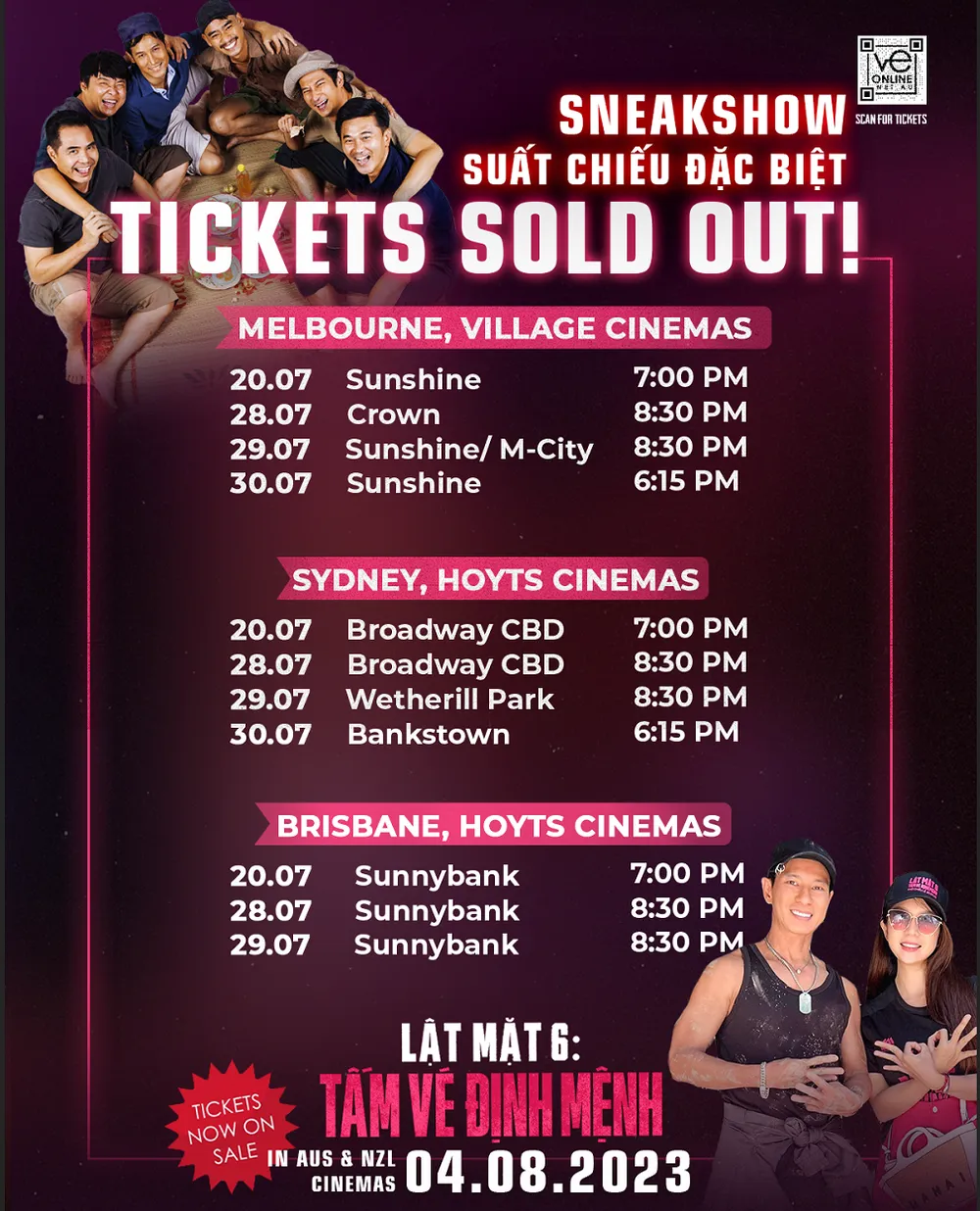 Nhiều suất chiếu ngày 20-7 của Lật mặt 6 tại Úc và New Zealand đã cháy vé