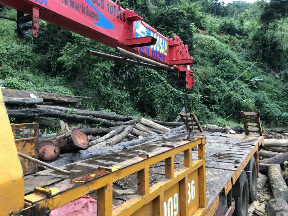 Xe cẩu ngang nhiên vào hồ thủy điện vận chuyển gỗ lậu ảnh 2