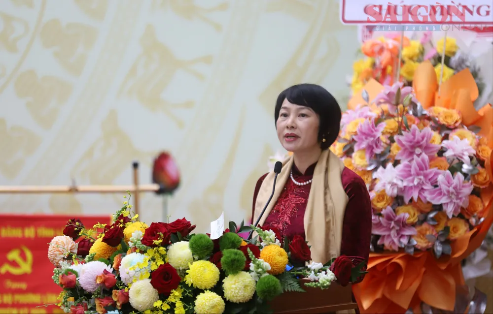 Phó Bí thư Tỉnh ủy Lâm Đồng Phạm Thị Phúc phát biểu tại đại hội. Ảnh: ĐOÀN KIÊN IMG_2218.JPG