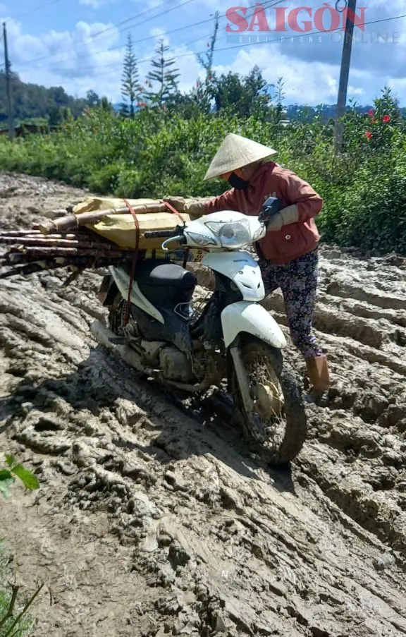 Dù trời nắng nhưng việc di chuyển qua tuyến đường này vẫn gặp nhiều khó khăn 6f913257aa8223dc7a93.jpg