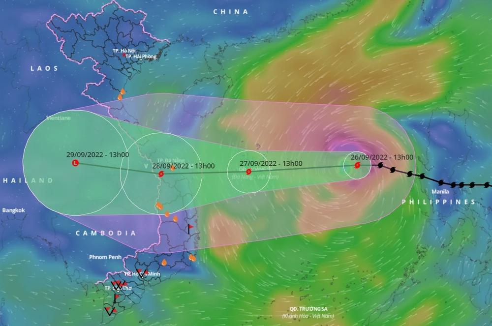 Dự báo vị trí và đường đi của bão số 4 (Noru). Ảnh: vndms
