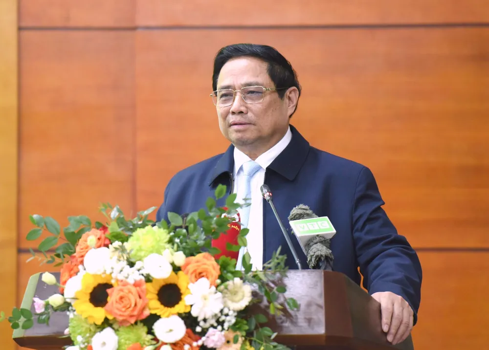 Thủ tướng Phạm Minh Chính phát biểu chỉ đạo hội nghị tại trụ sở Bộ NN-PTNT, chiều 3-1. Ảnh: VIẾT CHUNG img-4912-5007.jpeg