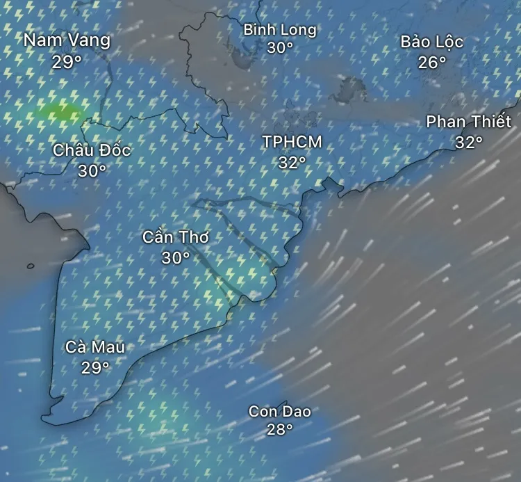 Dự báo tầm 15 giờ ngày 4-6, Nam bộ có mưa. Nguồn: GFS IMG_9450.jpeg