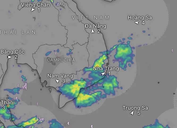 Ảnh vệ tinh lúc 5 giờ 30 cho thấy các ổ mây gây mưa lớn ở phía Nam nước ta sáng nay 21-8 IMG_1460.jpeg