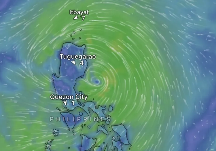 ECMWF 모델에 따른 8월 22일 오전 6시(필리핀 동부)의 저기압 위치. 출처: WINDY IMG_1539.jpeg