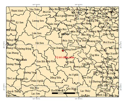 Tâm chấn của động đất tối 26-8. Nguồn: Viện Vật lý địa cầu IMG_1865.png