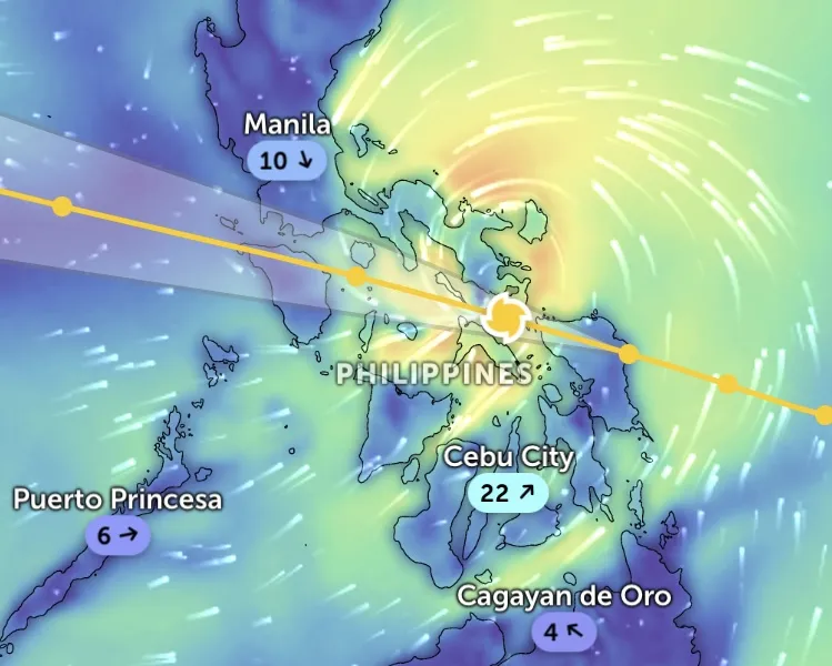 Tâm bão Bualoi đã đổ bộ miền Trung Philippines. Cập nhật lúc 6 giờ ngày 26-9 (giờ Việt Nam) theo mô hình của Mỹ. Nguồn: Z.E IMG_2681.jpeg