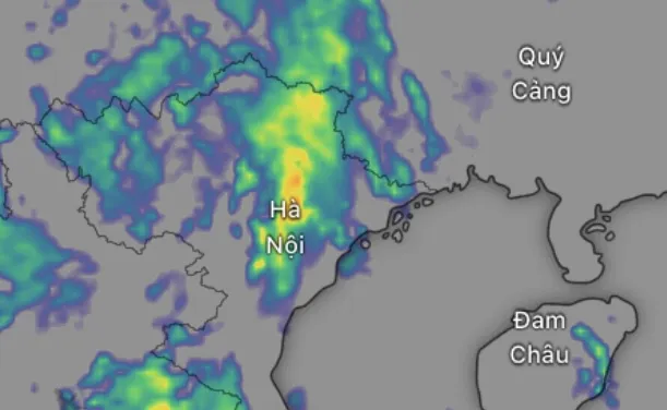 Ổ mây với túi nước khổng lồ đang phủ lên Hà Nội, ảnh radar lúc 7 giờ sáng nay IMG_3223.jpeg