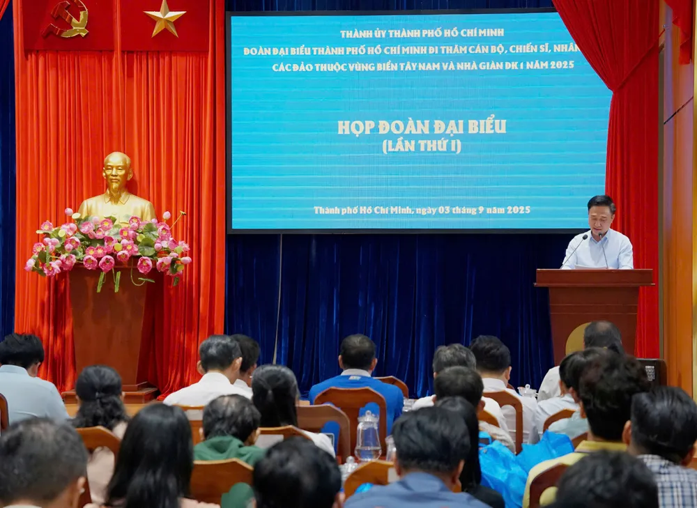 Phó Bí thư Thành ủy TPHCM Đặng Minh Thông phát biểu tại buổi họp. Ảnh: VIỆT NGA z6973827682928_2d9a4173ef9ee8618016edc94088d50f.jpg