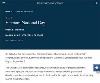 美国国务卿祝贺越南国庆节80周年 