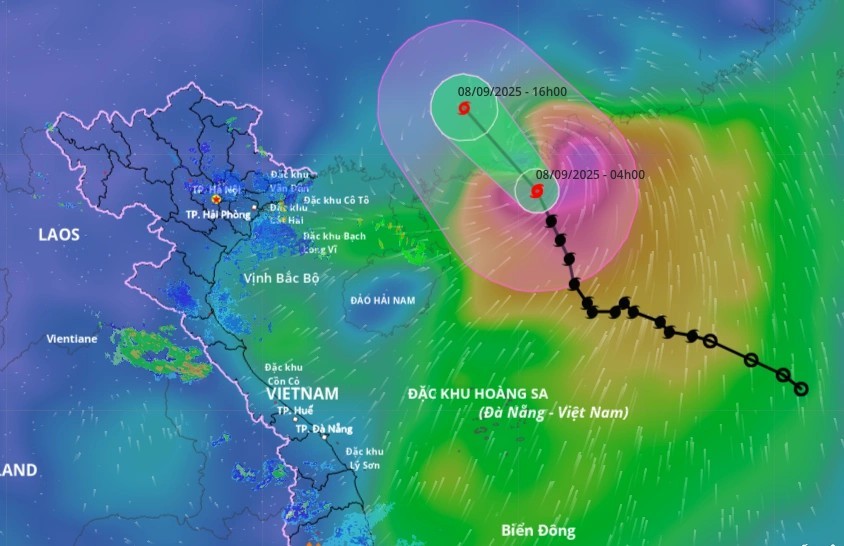 9月8日凌晨4时塔巴台风路径及影响区域预报。 