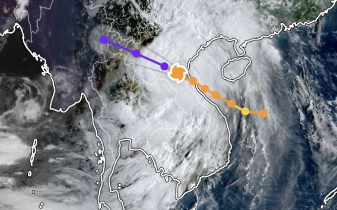 9月29日上午7时50分通过卫星图像更新的10号台风中心位置。