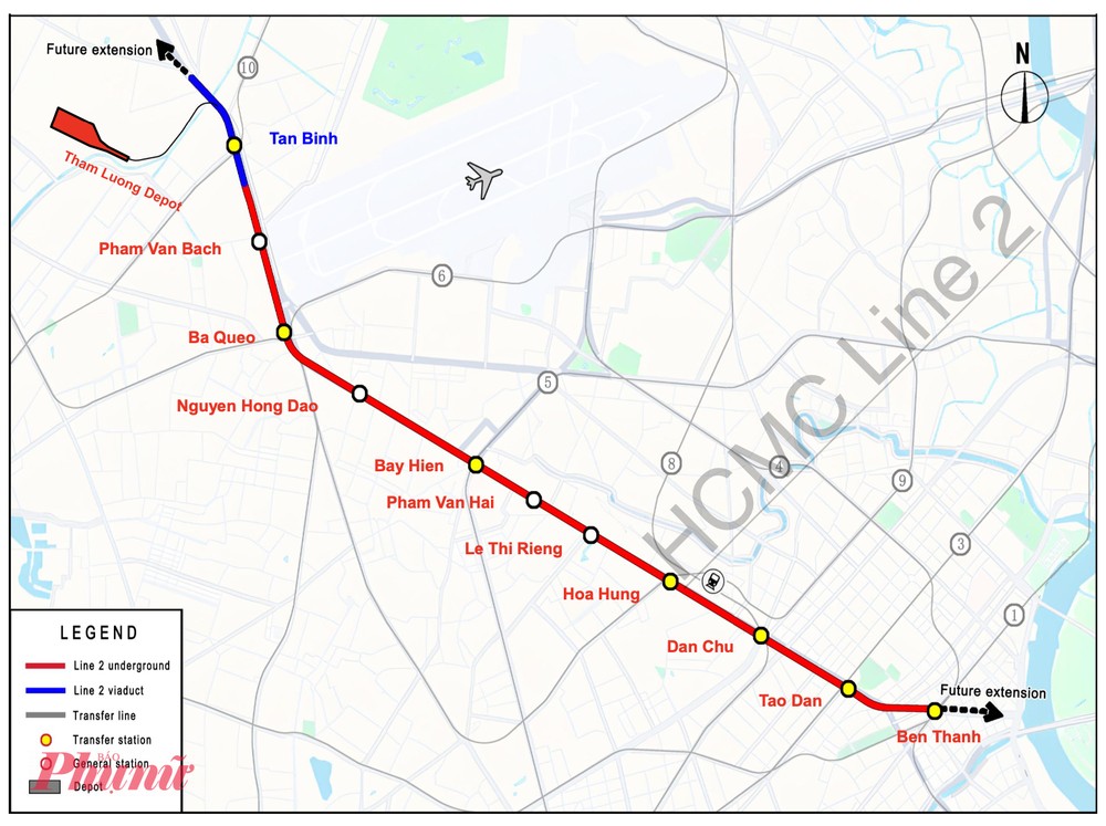 MAUR 地铁2号线线路走向与各车站图表。 