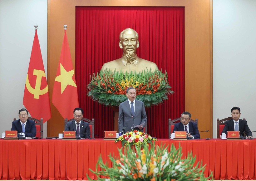 苏林总书记致辞。图自越通社 