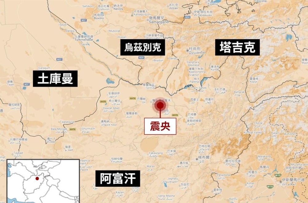 阿富汗北部发生地震位置。