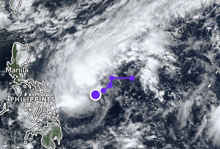  菲律宾东面海域出现的热带低气压。12月4日中午11时卫星图像 